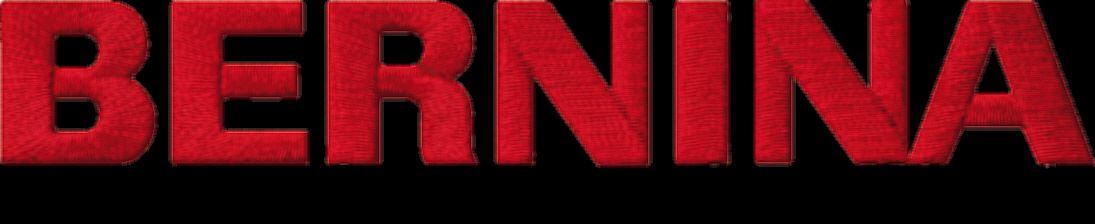 Die Buchstabenfolge BERNINA in roten, stoffartigen Großbuchstaben auf schwarzem Hintergrund.