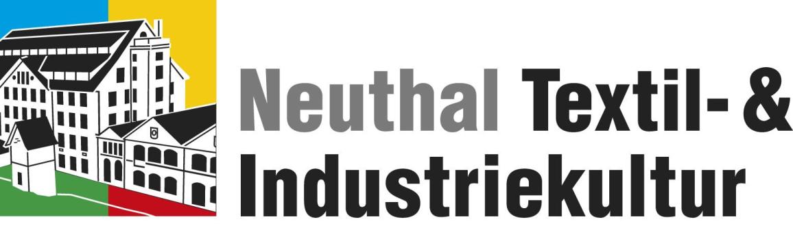 Eine grafische Darstellung historischer Fabrikgebäude und der Schriftzug Neuthal Textil- & Industriekultur.